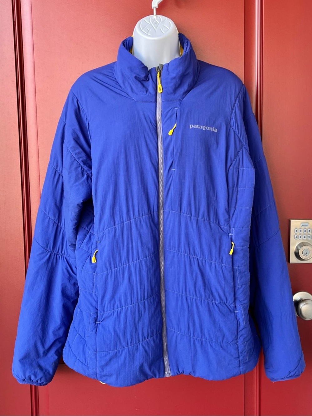Patagonia nano down Royal Blue Puffer Jacket with Yellow Accents